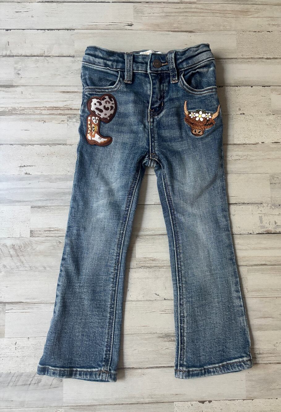 Toddler Girls' Cass Patchwork Mid Rise Bootcut Stretch Denim Jeans 4